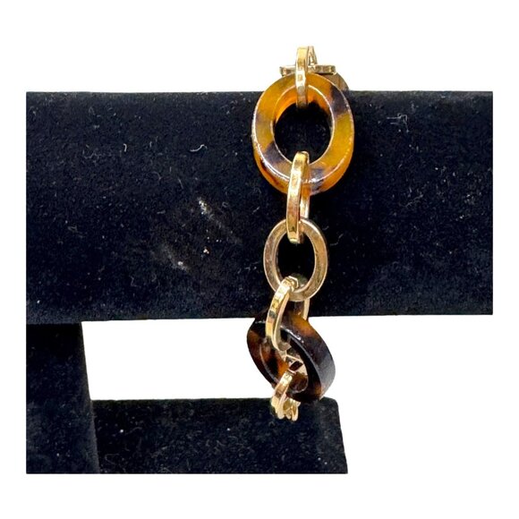 Vintage Tortoise shell Lucite Gold Chain Bracelet Designer Statement Piece 6" - Picture 3 of 8